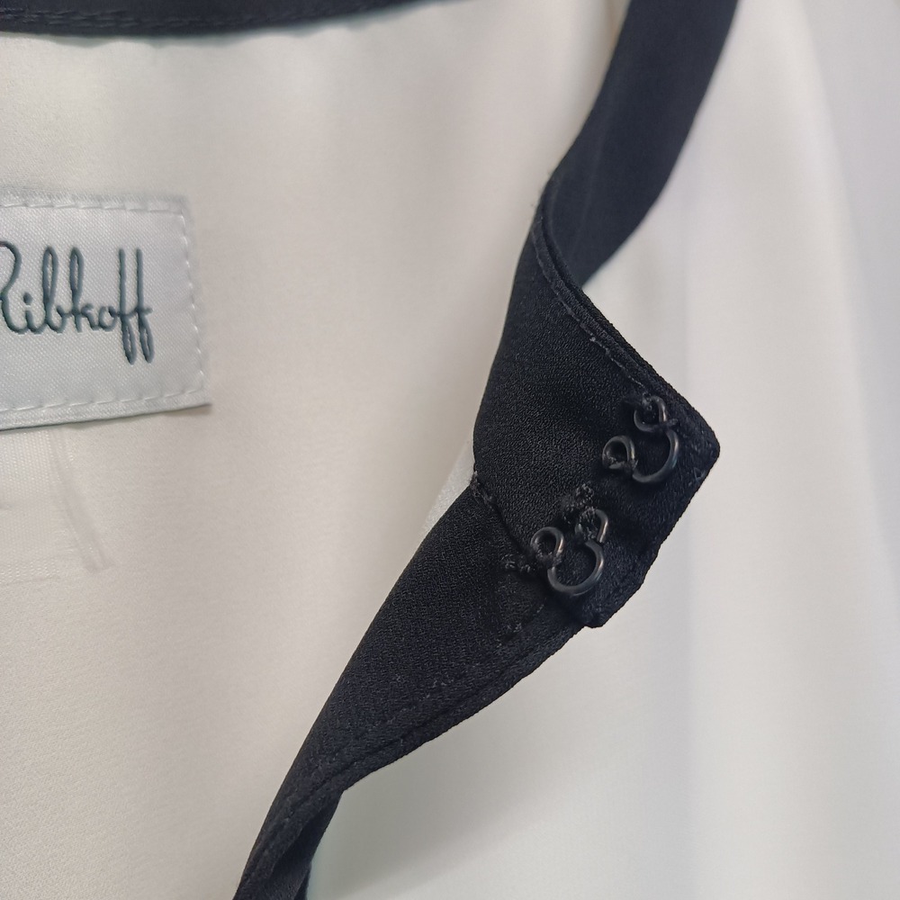 Joseph Ribkoff White Black Contrast Trim Bubble Hem Blouse Womens M Office Glam - Picture 6 of 7